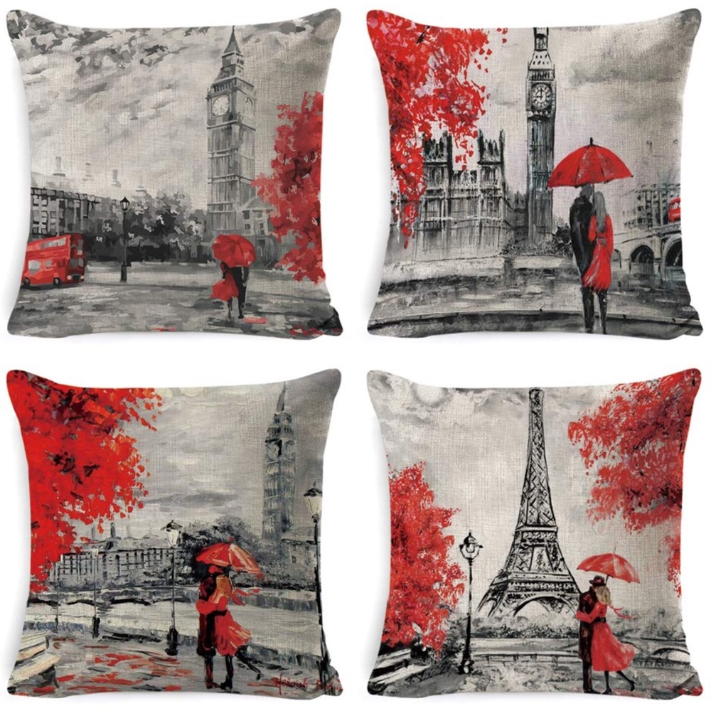 (Set of 4) Big Ben France Throw Pillow Cover